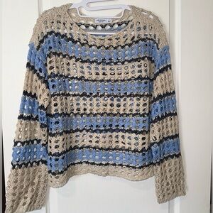 Arizona Jean Company Women's Crochet Sweater - Tan, Blue, Black